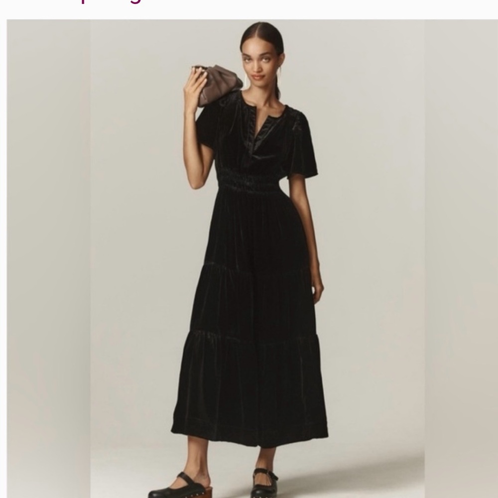 Anthropologie Black Somerset Velvet Maxi Dress